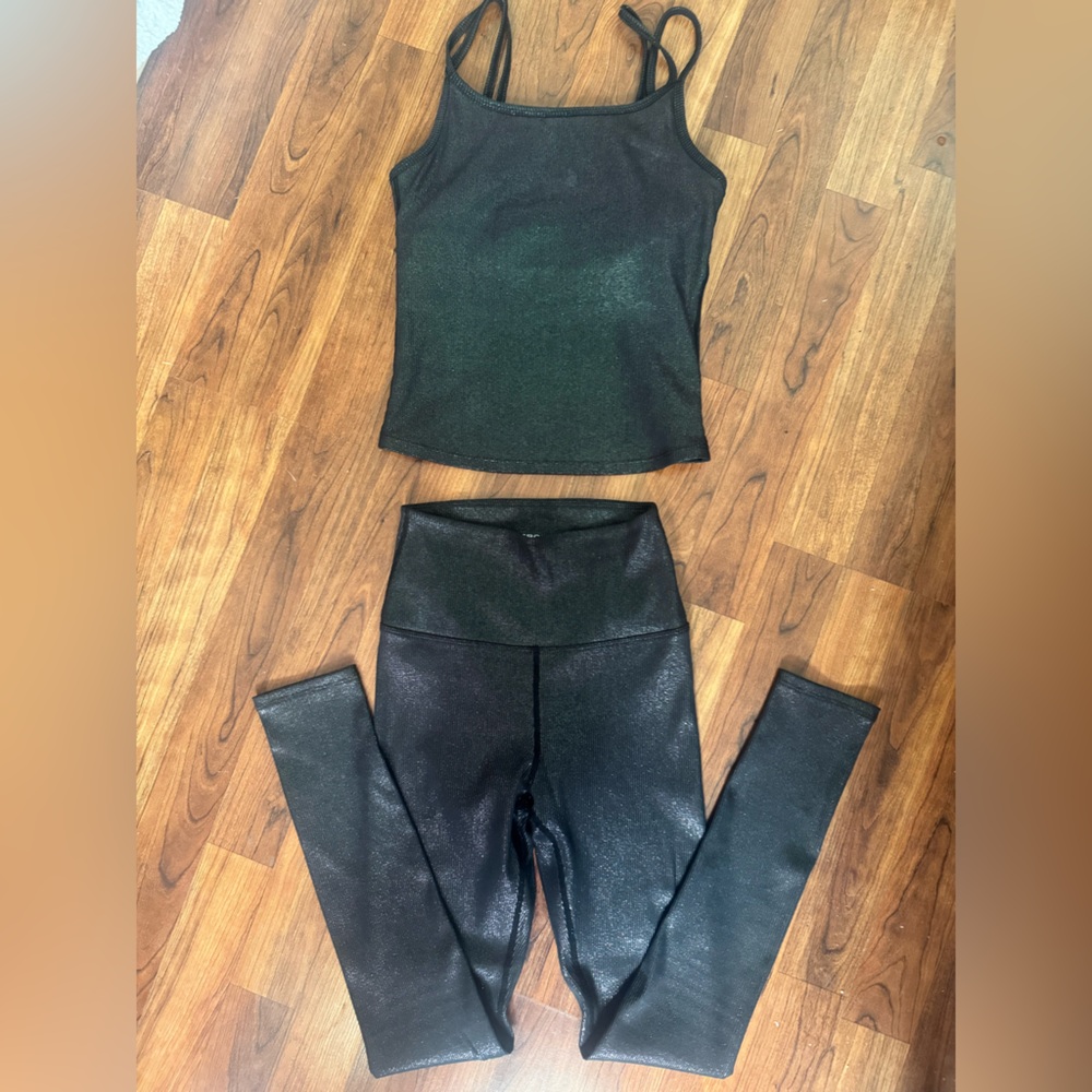 Carbon38 Black Shimmer Set- Top and Leggings NWOT